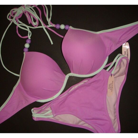 Victoria's Secret 34A,34B,34C BIKINI S strappy bottom BEADED LILAC PURPLE MINT - Picture 1 of 4